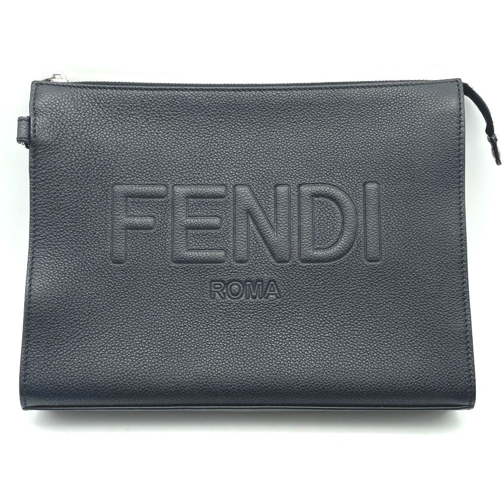 FENDI フェンディ クラッチバッグ セカンドバッグ 表ロゴ ブラック レザー シルバー金具 メンズ 7VA491