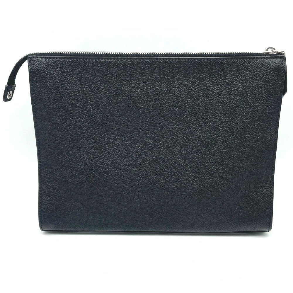 FENDI フェンディ クラッチバッグ セカンドバッグ 表ロゴ ブラック レザー シルバー金具 メンズ 7VA491