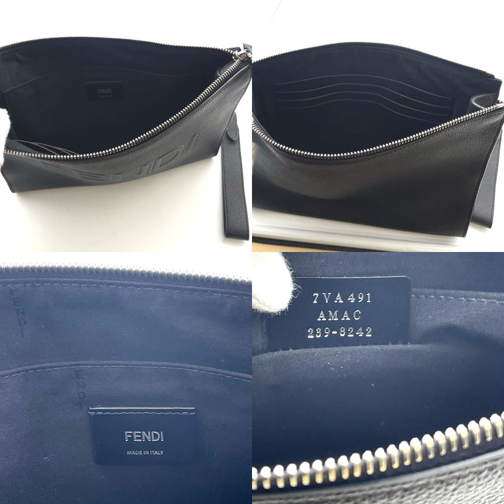 FENDI フェンディ クラッチバッグ セカンドバッグ 表ロゴ ブラック レザー シルバー金具 メンズ 7VA491