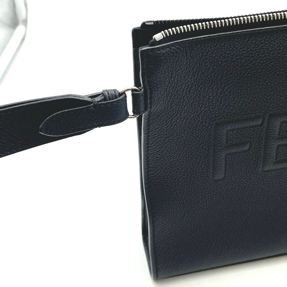 FENDI フェンディ クラッチバッグ セカンドバッグ 表ロゴ ブラック レザー シルバー金具 メンズ 7VA491