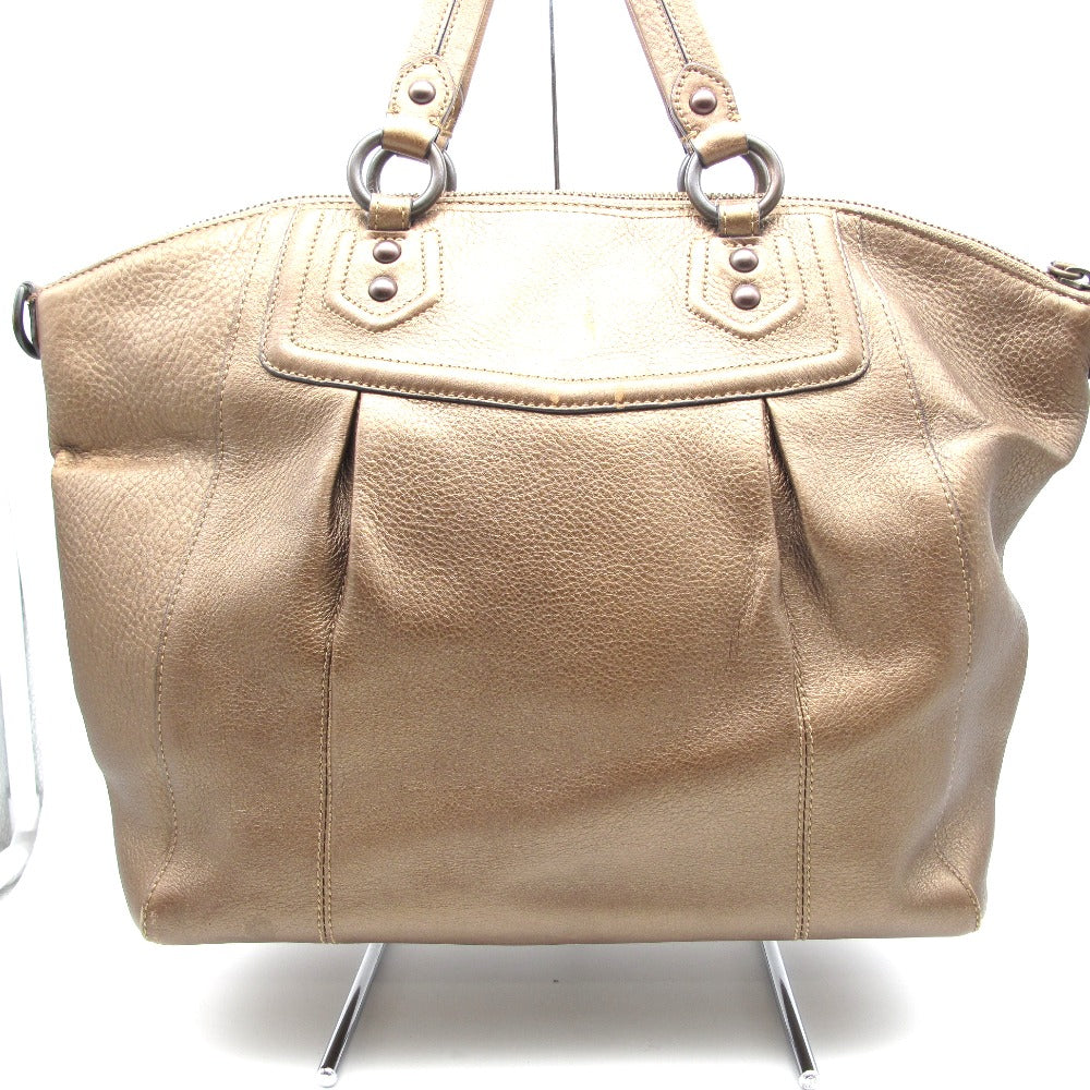 COACH コーチ トートバッグ 正面ロゴ レザーブラウンゴールド レディース 14334