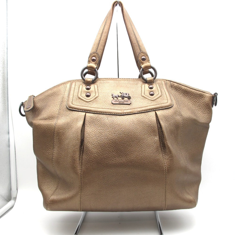 COACH コーチ トートバッグ 正面ロゴ レザーブラウンゴールド レディース 14334
