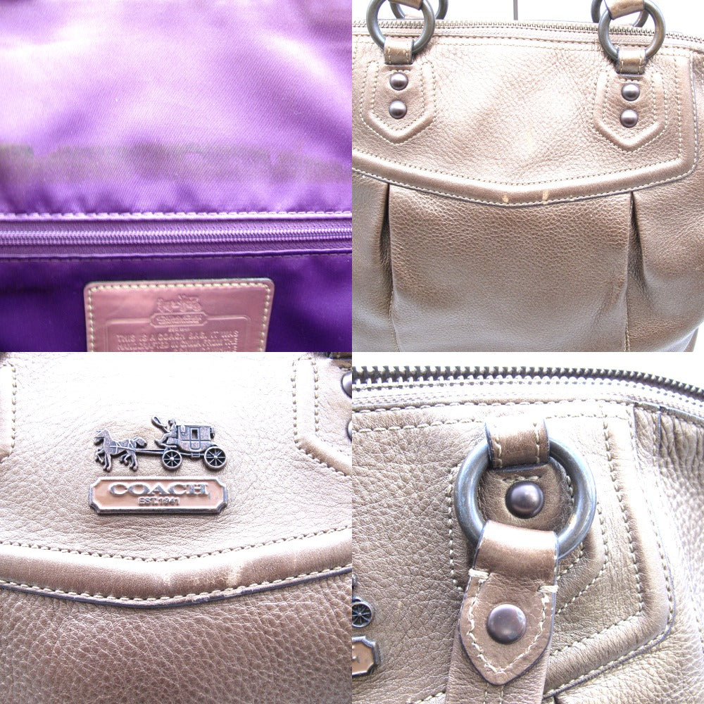 COACH コーチ トートバッグ 正面ロゴ レザーブラウンゴールド レディース 14334