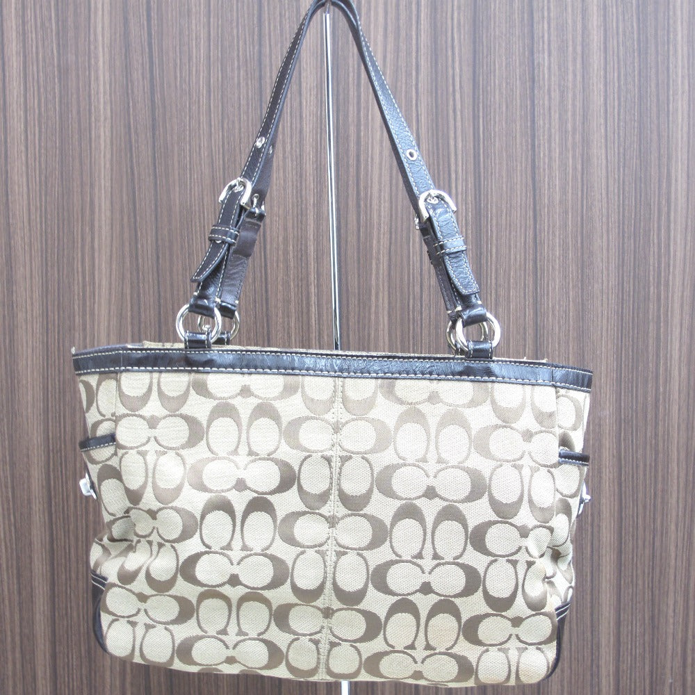 COACH コーチ ハンドバッグ トートバッグ ロゴ シグネチャー ベージュ ブラウン ナイロン レディース