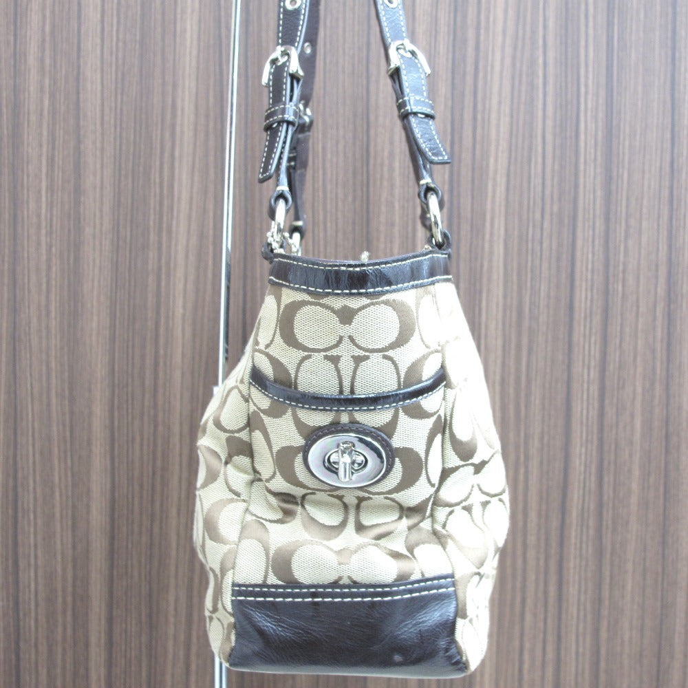 COACH コーチ ハンドバッグ トートバッグ ロゴ シグネチャー ベージュ ブラウン ナイロン レディース