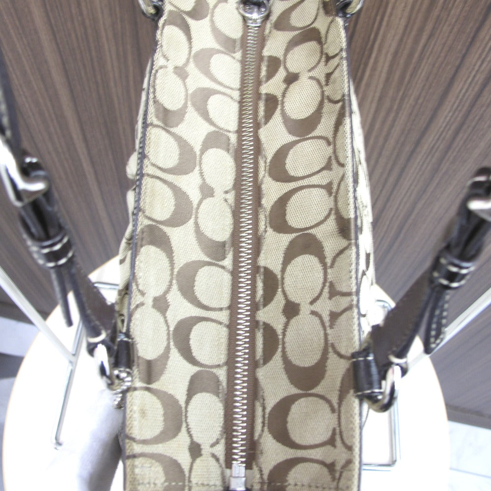 COACH コーチ ハンドバッグ トートバッグ ロゴ シグネチャー ベージュ ブラウン ナイロン レディース