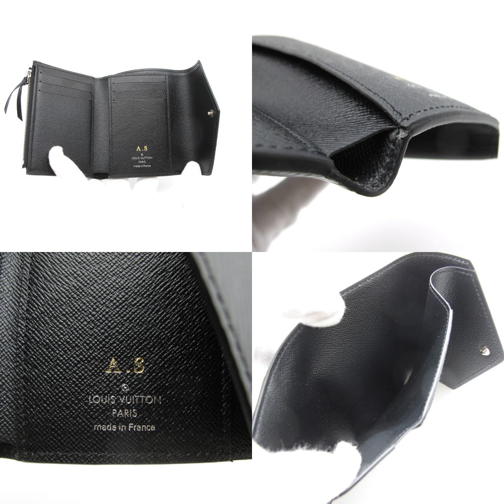 LOUIS VUITTON ルイ・ヴィトン ポルトフォイユ ヴィクトリーヌ エピ ノワール M62173 三つ折り ミニ 財布 コンパクト ウォレット イニシャル入り レザー 美品