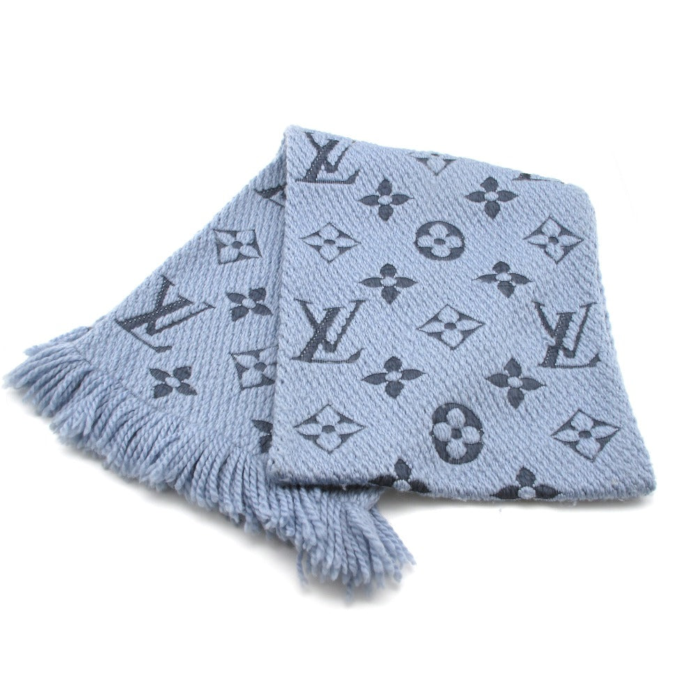 LOUIS VUITTON ルイ・ヴィトン マフラー エシャルプ ロゴマニア ウール シルク モノグラム ブルー M75702