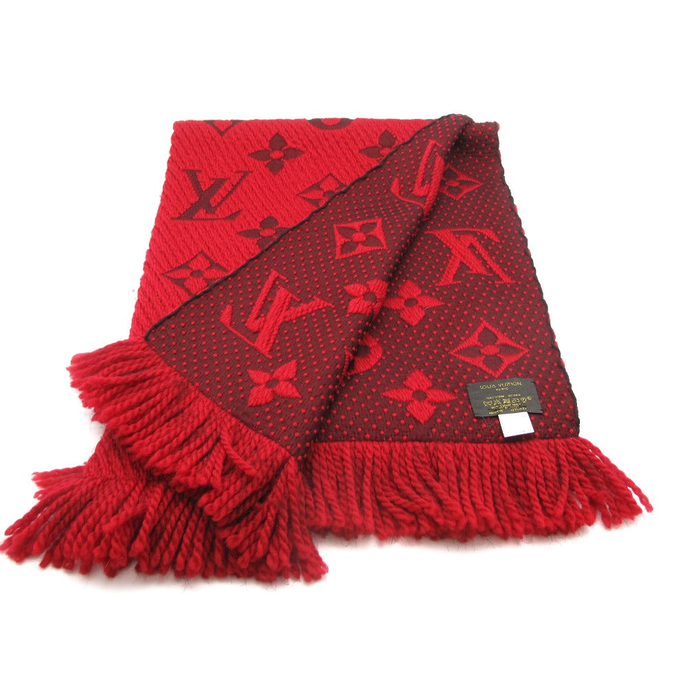 LOUIS VUITTON ルイ・ヴィトン マフラー エシャルプ ロゴマニア ルビー ウール シルク モノグラム レッド M72432 美品