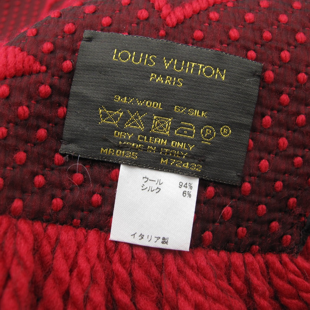 LOUIS VUITTON ルイ・ヴィトン マフラー エシャルプ ロゴマニア ルビー ウール シルク モノグラム レッド M72432 美品