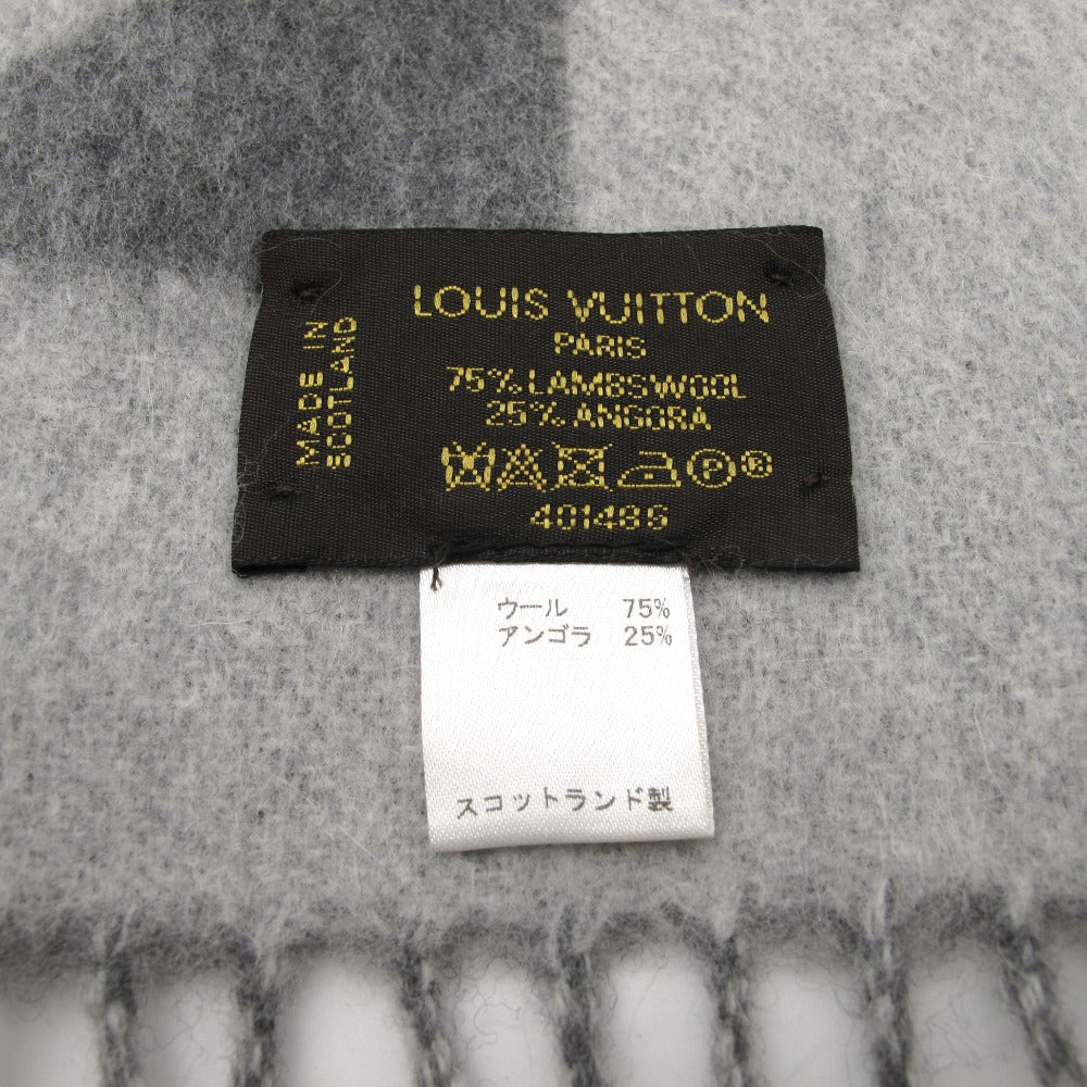 LOUIS VUITTON ルイ・ヴィトン マフラー エシャルプカーディフ ウール アンゴラ グレー モノグラム ロゴ フリンジ 401486 美品