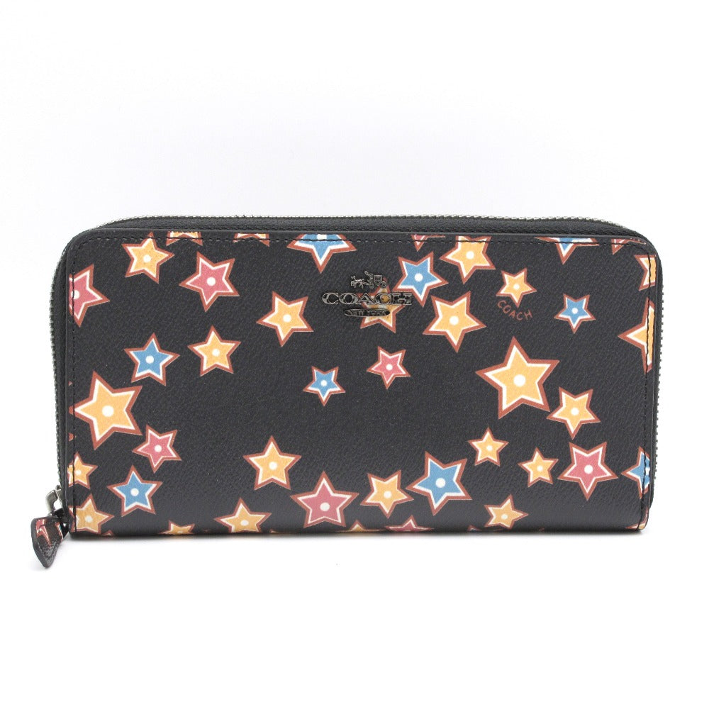 COACH コーチ ラウンドファスナー 長財布 ジッピー アコーディオンジップ ウォレット 星 スター PVC レザー ブラック 87201 美品
