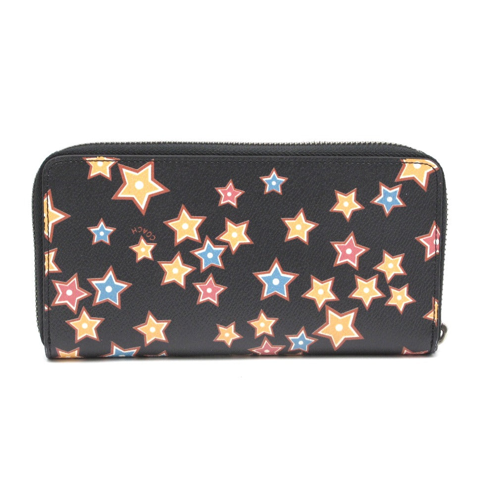 COACH コーチ ラウンドファスナー 長財布 ジッピー アコーディオンジップ ウォレット 星 スター PVC レザー ブラック 87201 美品