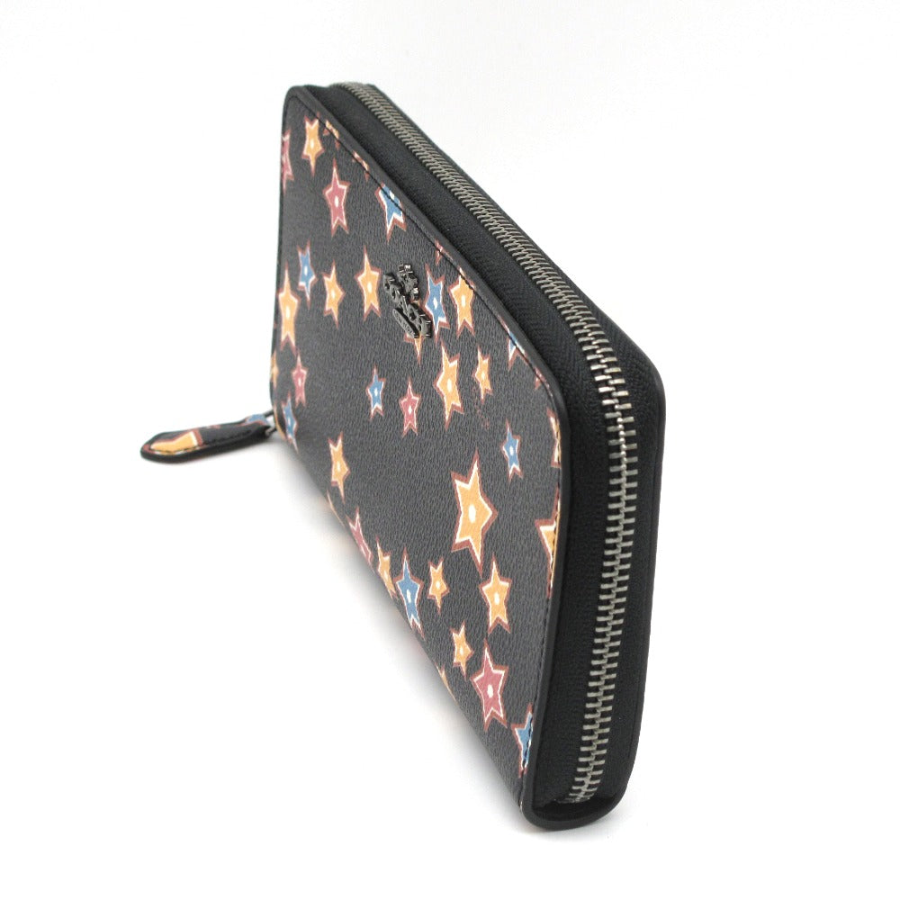 COACH コーチ ラウンドファスナー 長財布 ジッピー アコーディオンジップ ウォレット 星 スター PVC レザー ブラック 87201 美品
