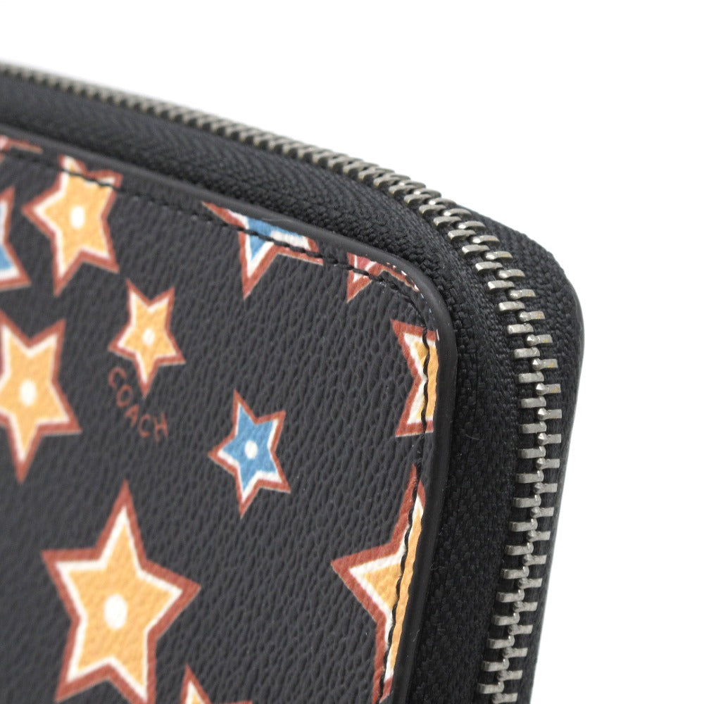 COACH コーチ ラウンドファスナー 長財布 ジッピー アコーディオンジップ ウォレット 星 スター PVC レザー ブラック 87201 美品