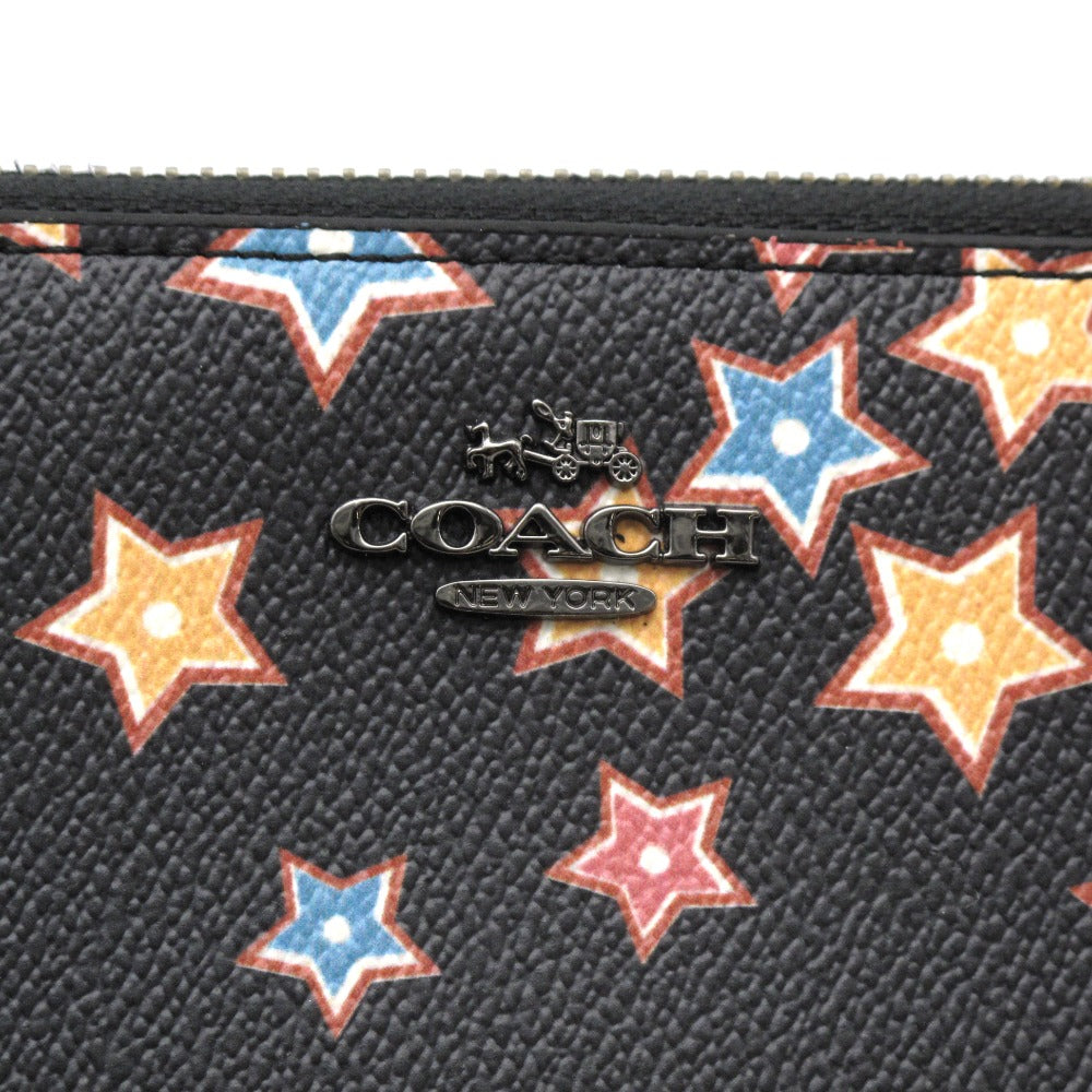 COACH コーチ ラウンドファスナー 長財布 ジッピー アコーディオンジップ ウォレット 星 スター PVC レザー ブラック 87201 美品