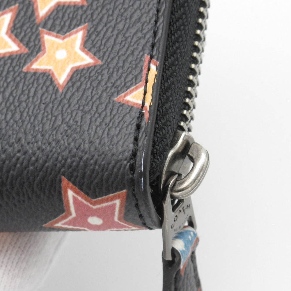 COACH コーチ ラウンドファスナー 長財布 ジッピー アコーディオンジップ ウォレット 星 スター PVC レザー ブラック 87201 美品
