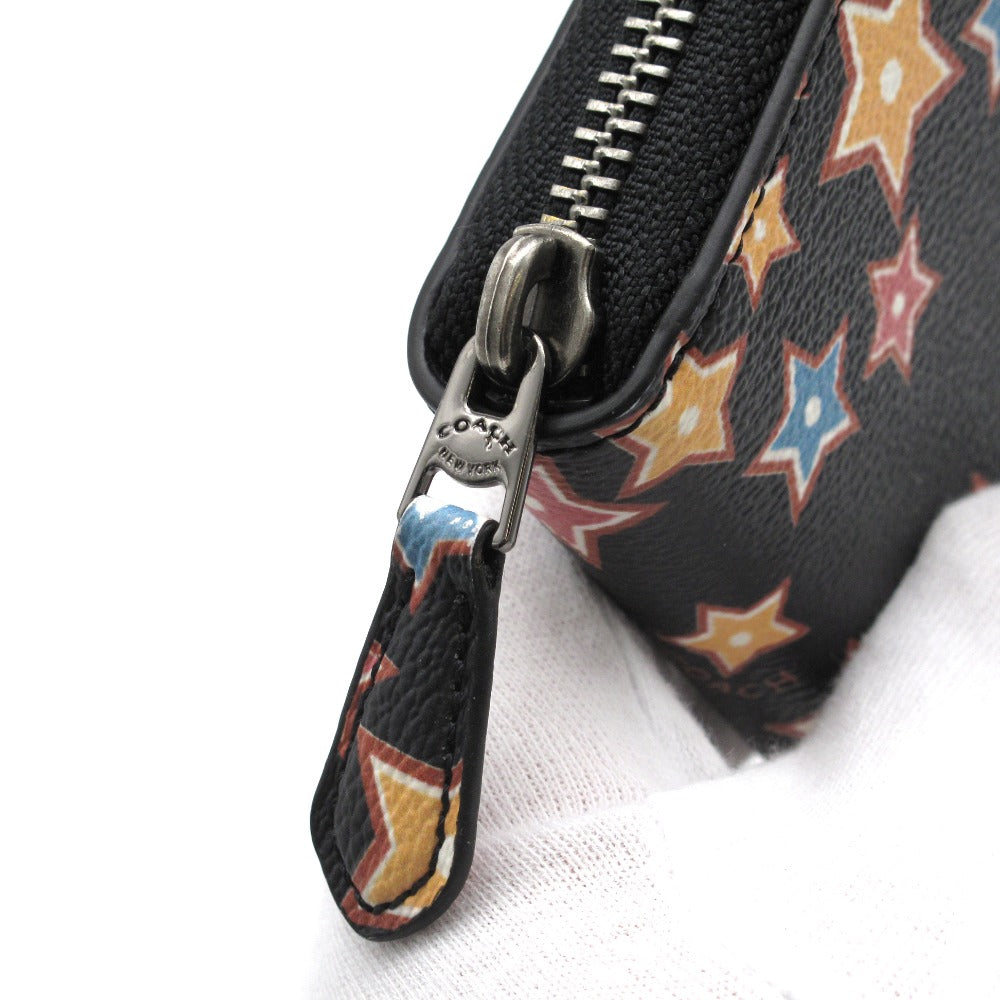 COACH コーチ ラウンドファスナー 長財布 ジッピー アコーディオンジップ ウォレット 星 スター PVC レザー ブラック 87201 美品