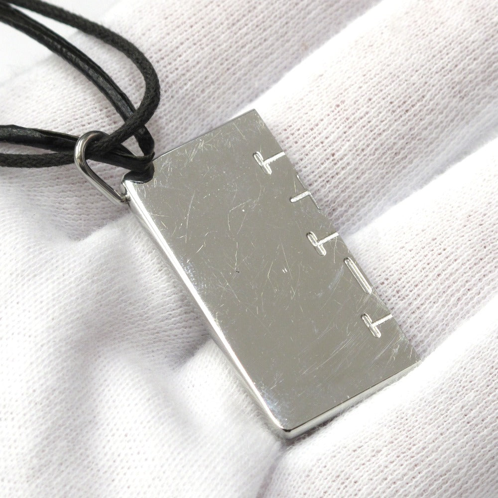 HERMES エルメス ネックレス シンボル 1+1=1 プレート ペア チョーカー メタル レザー 革 ブラック アクセサリー 難あり