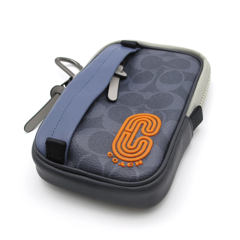 COACH コーチ ポーチ ノースサウス ハイブリッド ポーチ カラーブロック シグネチャー カラビナ付き ミニバッグ メンズ レディース C3203 美品