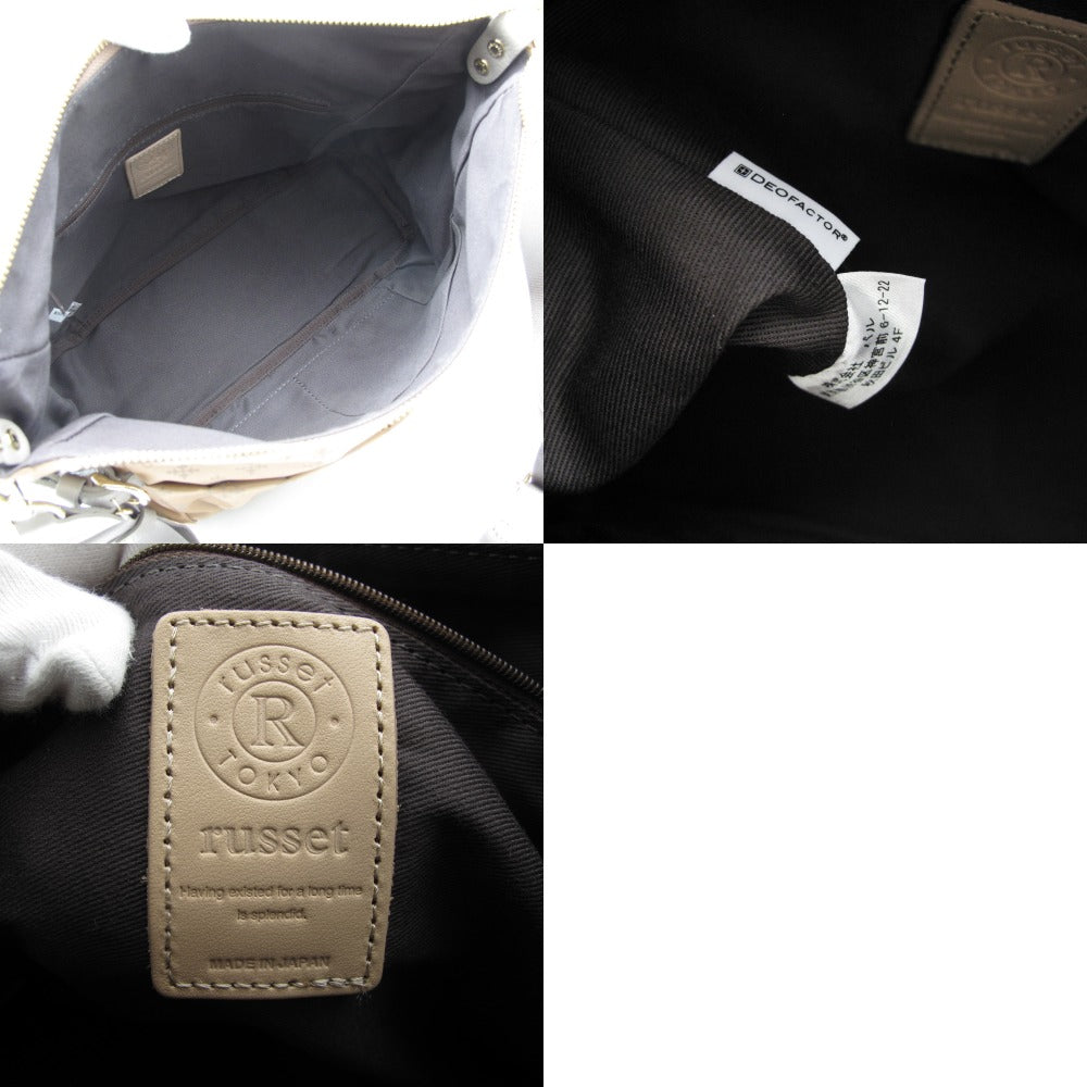 russet ラシット ショルダーバッグ サイドベルト 2WAY 斜め掛け 肩掛け モノグラム デオファクター 制菌 防臭 ナイロン レザー アプリコット グレー レディース 美品