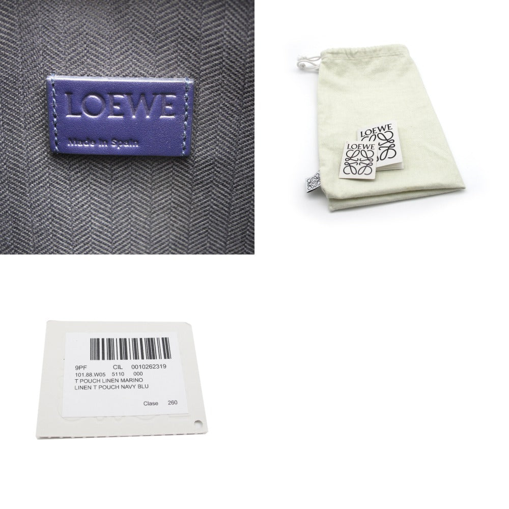 LOEWE ロエベ クラッチバッグ Tポーチ LINEN ネイビー ブルー 型押し レザー 革 101.88.W05 美品