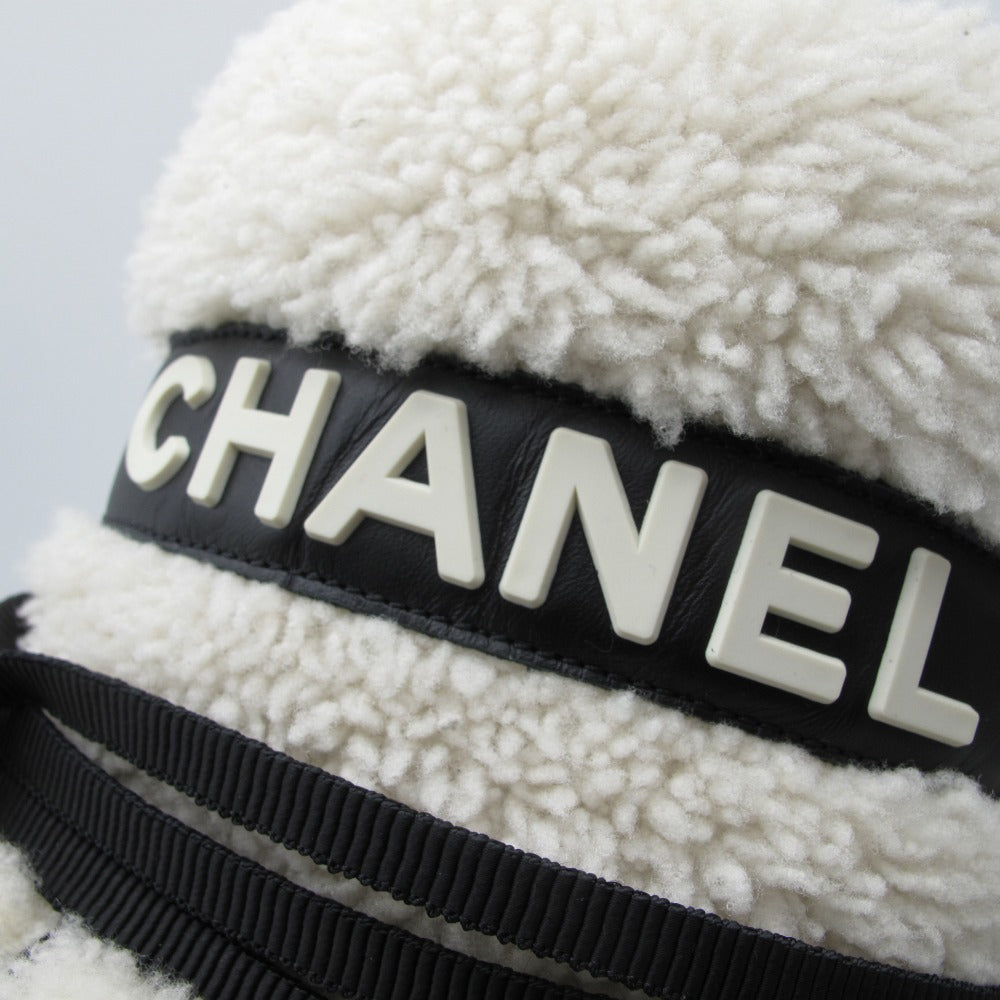 CHANEL シャネル ブーツ シアリング ムートン ボア ロゴ ココマーク ホワイト ブラック 37 24.0 レディース 箱付き G35342 美品