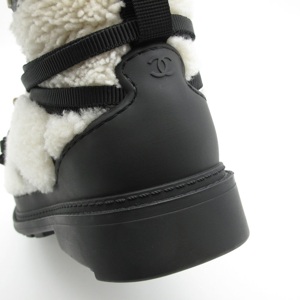 CHANEL シャネル ブーツ シアリング ムートン ボア ロゴ ココマーク ホワイト ブラック 37 24.0 レディース 箱付き G35342 美品
