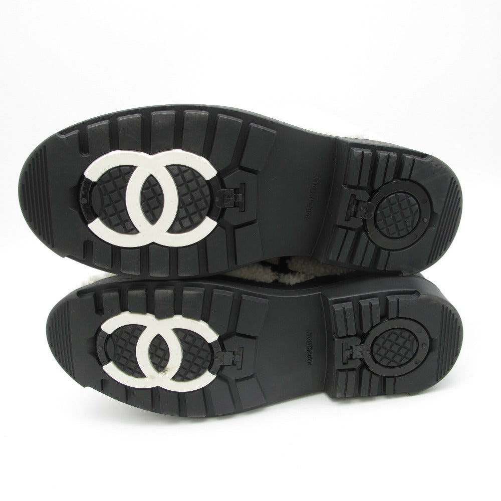 CHANEL シャネル ブーツ シアリング ムートン ボア ロゴ ココマーク ホワイト ブラック 37 24.0 レディース 箱付き G35342 美品