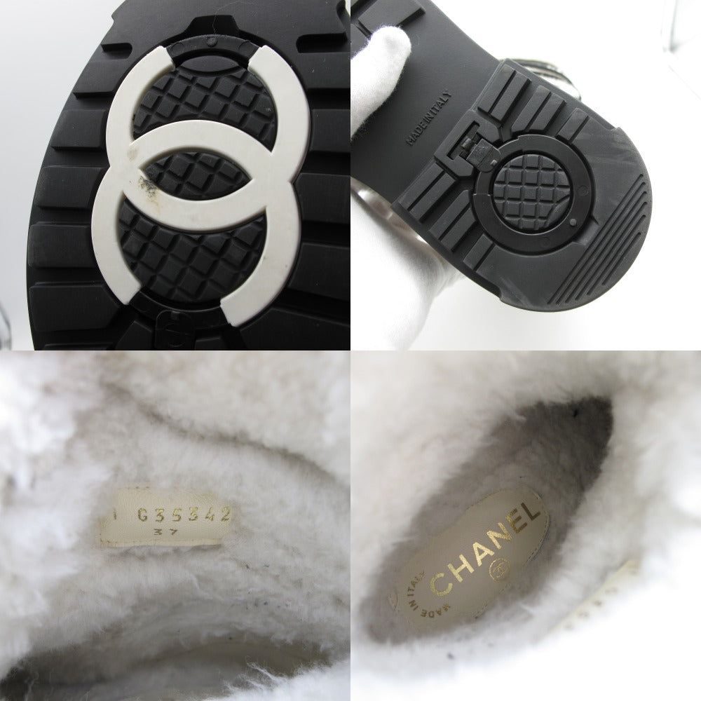 CHANEL シャネル ブーツ シアリング ムートン ボア ロゴ ココマーク ホワイト ブラック 37 24.0 レディース 箱付き G35342 美品