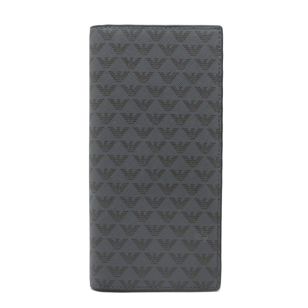 Emporio Armani エンポリオ・アルマーニ 二つ折り 長財布 ウォレット 小銭入れ有り アイアンイーグル 総柄 PVC レザー グレー 美品