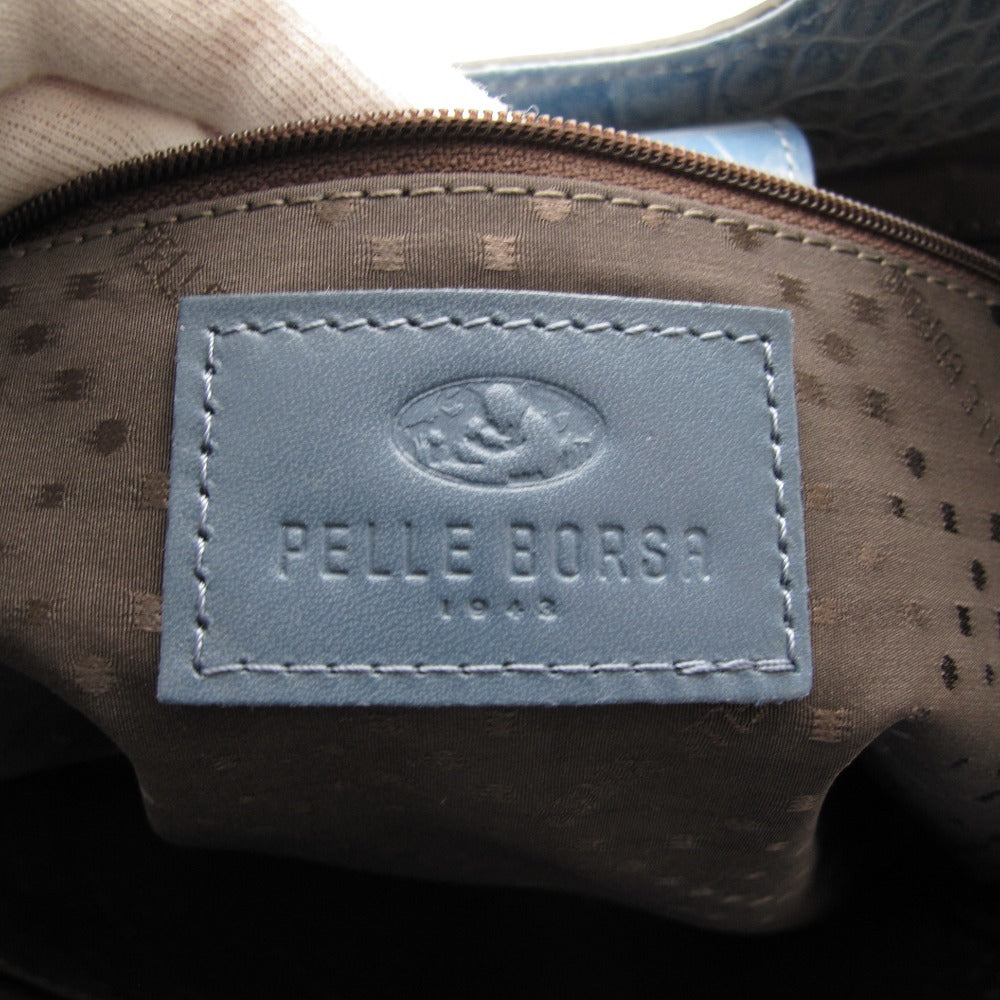 PELLE BORSA ペレボルサ PLANT プラントクロコ 2WAY ハンドバッグ ショルダーバッグ 斜め掛け 5134 レザー 牛革 ブルー レディース 美品
