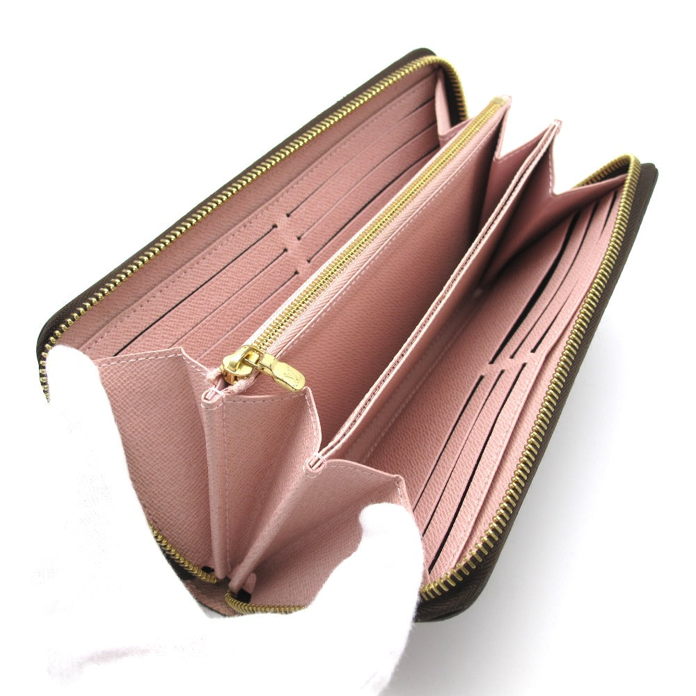 LOUIS VUITTON ルイ・ヴィトン ジッピーウォレット ダミエ ローズバレリーヌ N60046 ラウンドファスナー 長財布 PVC レザー ブラウン ピンク