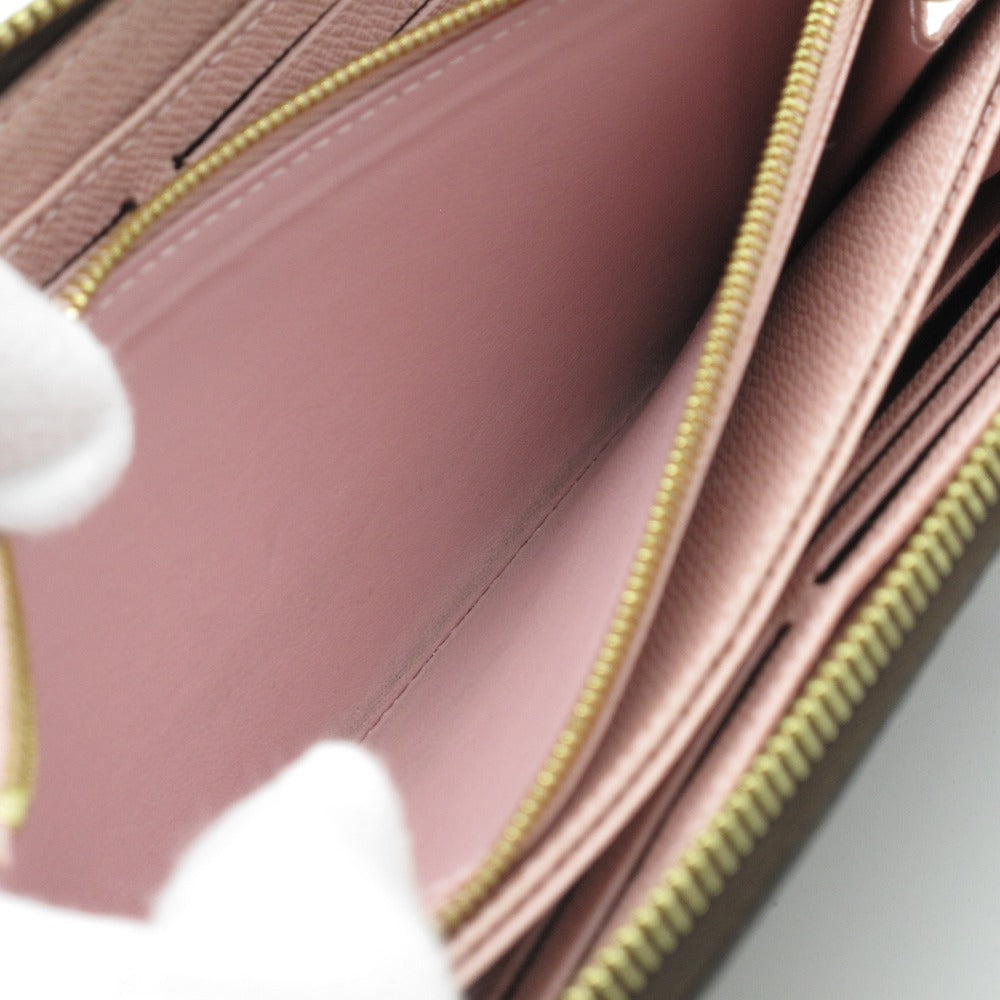 LOUIS VUITTON ルイ・ヴィトン ジッピーウォレット ダミエ ローズバレリーヌ N60046 ラウンドファスナー 長財布 PVC レザー ブラウン ピンク