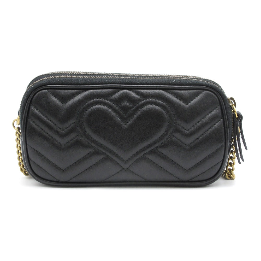 GUCCI グッチ GGマーモント キルティング チェーンショルダーバッグ 546581 クロスボディ 斜め掛け ポシェット レザー ブラック ゴールド レディース 箱付き 美品