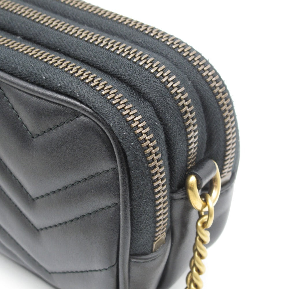 GUCCI グッチ GGマーモント キルティング チェーンショルダーバッグ 546581 クロスボディ 斜め掛け ポシェット レザー ブラック ゴールド レディース 箱付き 美品