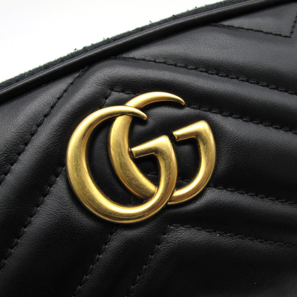 GUCCI グッチ GGマーモント キルティング チェーンショルダーバッグ 546581 クロスボディ 斜め掛け ポシェット レザー ブラック ゴールド レディース 箱付き 美品