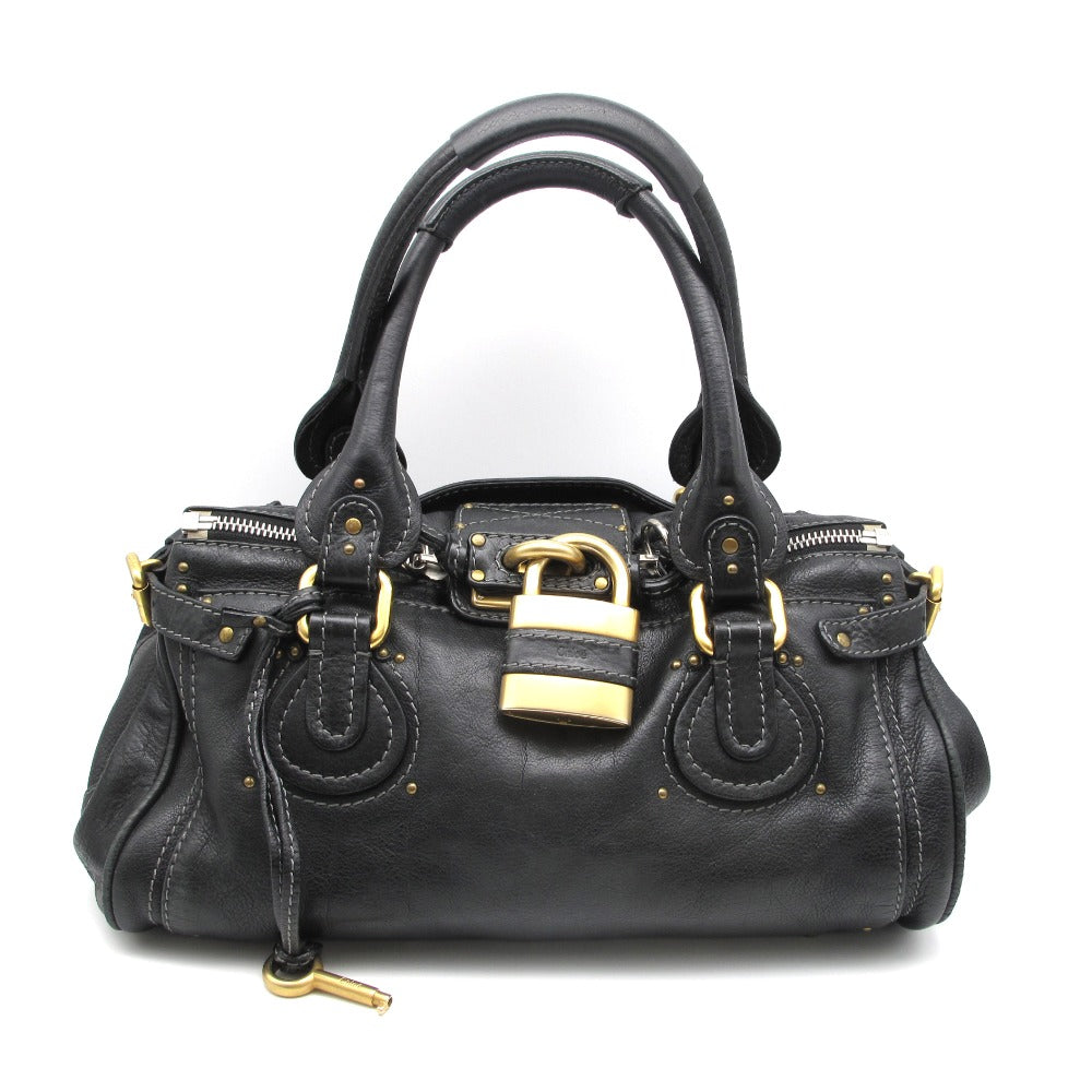 Chloe クロエ パディントン ハンドバッグ セミショルダーバッグ 南京錠 レザー 革 ブラック ゴールド レディース