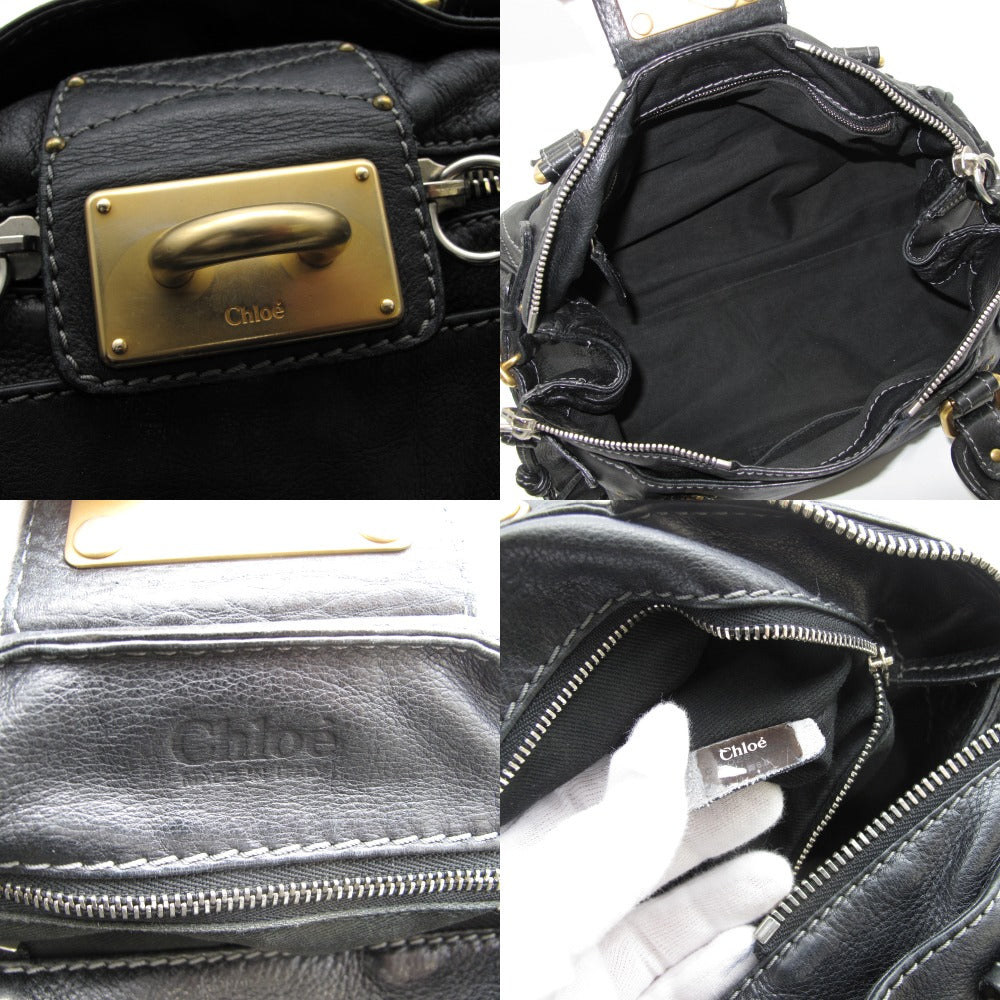 Chloe クロエ パディントン ハンドバッグ セミショルダーバッグ 南京錠 レザー 革 ブラック ゴールド レディース
