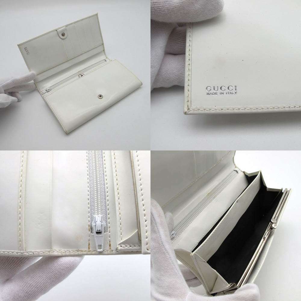 GUCCI グッチ 長財布 ホースビット 二つ折り がま口 ウォレット エナメル パテントレザー ホワイト 035/0416/1871/5 難あり