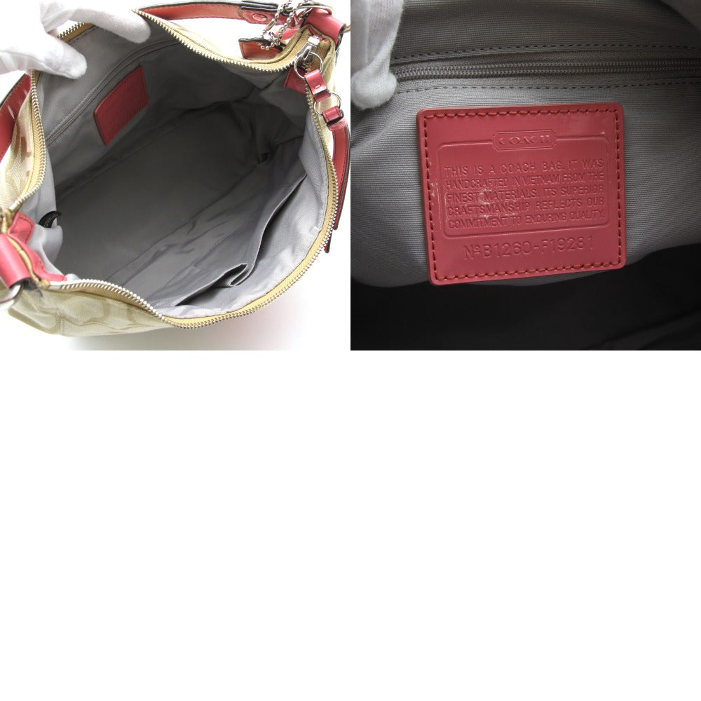 COACH コーチ シグネチャー 2WAY ショルダーバッグ クロスボディ 斜め掛け F19281 キャンバス パテントレザー ベージュ ピンク レディース