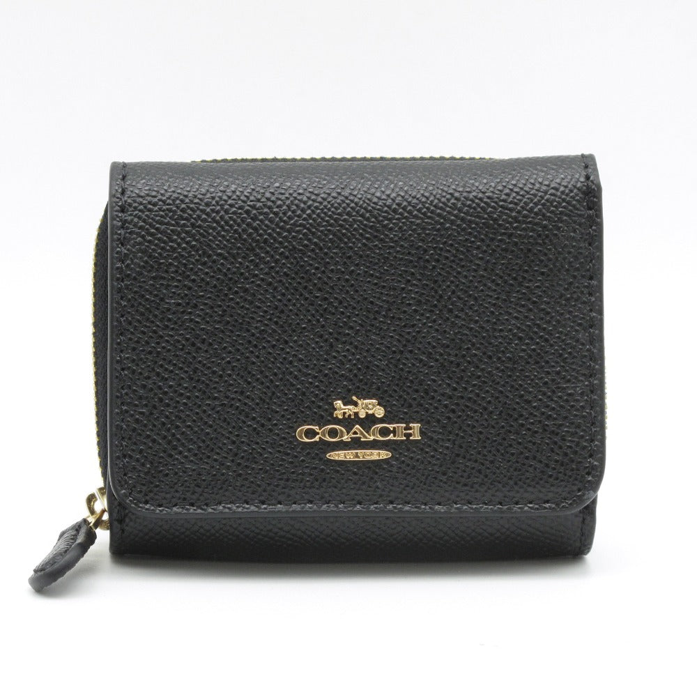 COACH コーチトライフォールド ウォレット F37968 三つ折り財布 ミニ スモール コンパクト レザー ブラック レディース 未使用品
