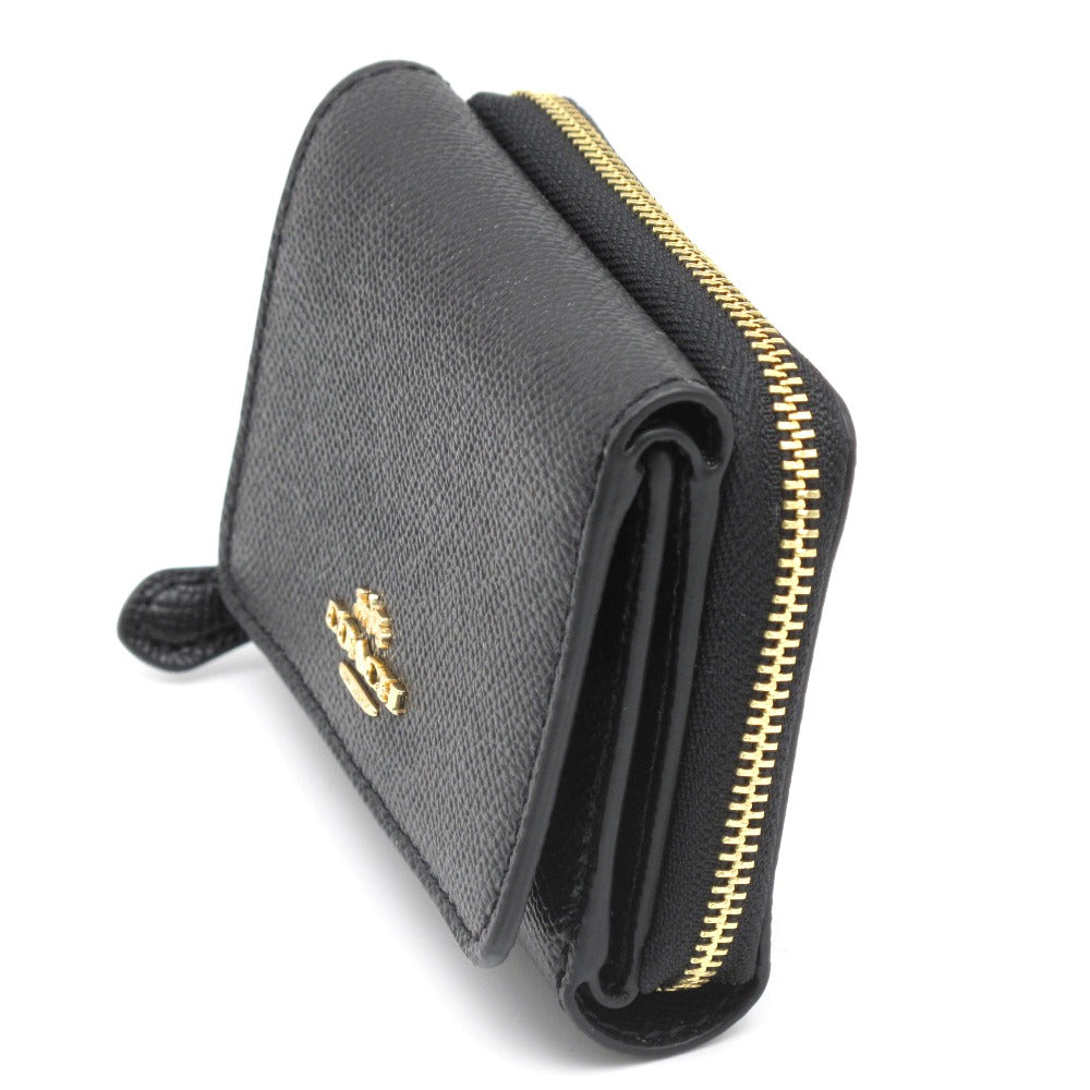 COACH コーチトライフォールド ウォレット F37968 三つ折り財布 ミニ スモール コンパクト レザー ブラック レディース 未使用品