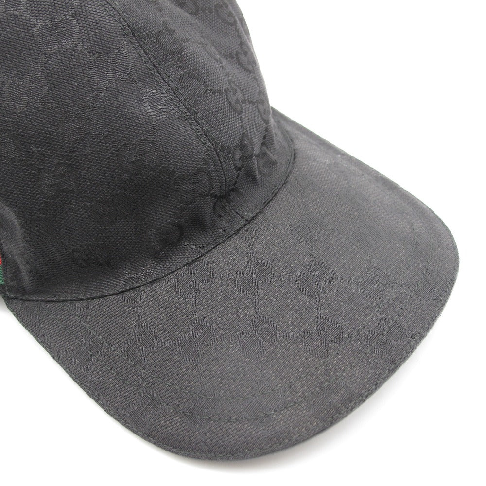 GUCCI グッチ ベースボールキャップ 200035 帽子 ベルクロ GGキャンバス シェリーライン ウェブリボン M 58 ブラック 美品