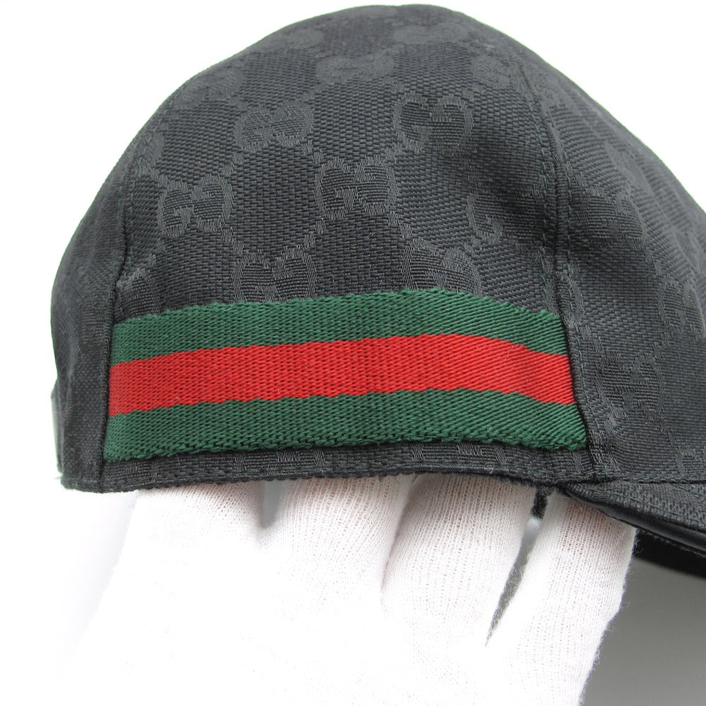 GUCCI グッチ ベースボールキャップ 200035 帽子 ベルクロ GGキャンバス シェリーライン ウェブリボン M 58 ブラック 美品