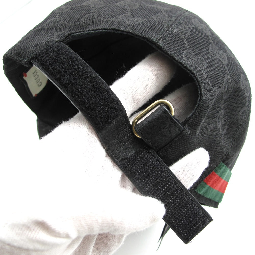 GUCCI グッチ ベースボールキャップ 200035 帽子 ベルクロ GGキャンバス シェリーライン ウェブリボン M 58 ブラック 美品