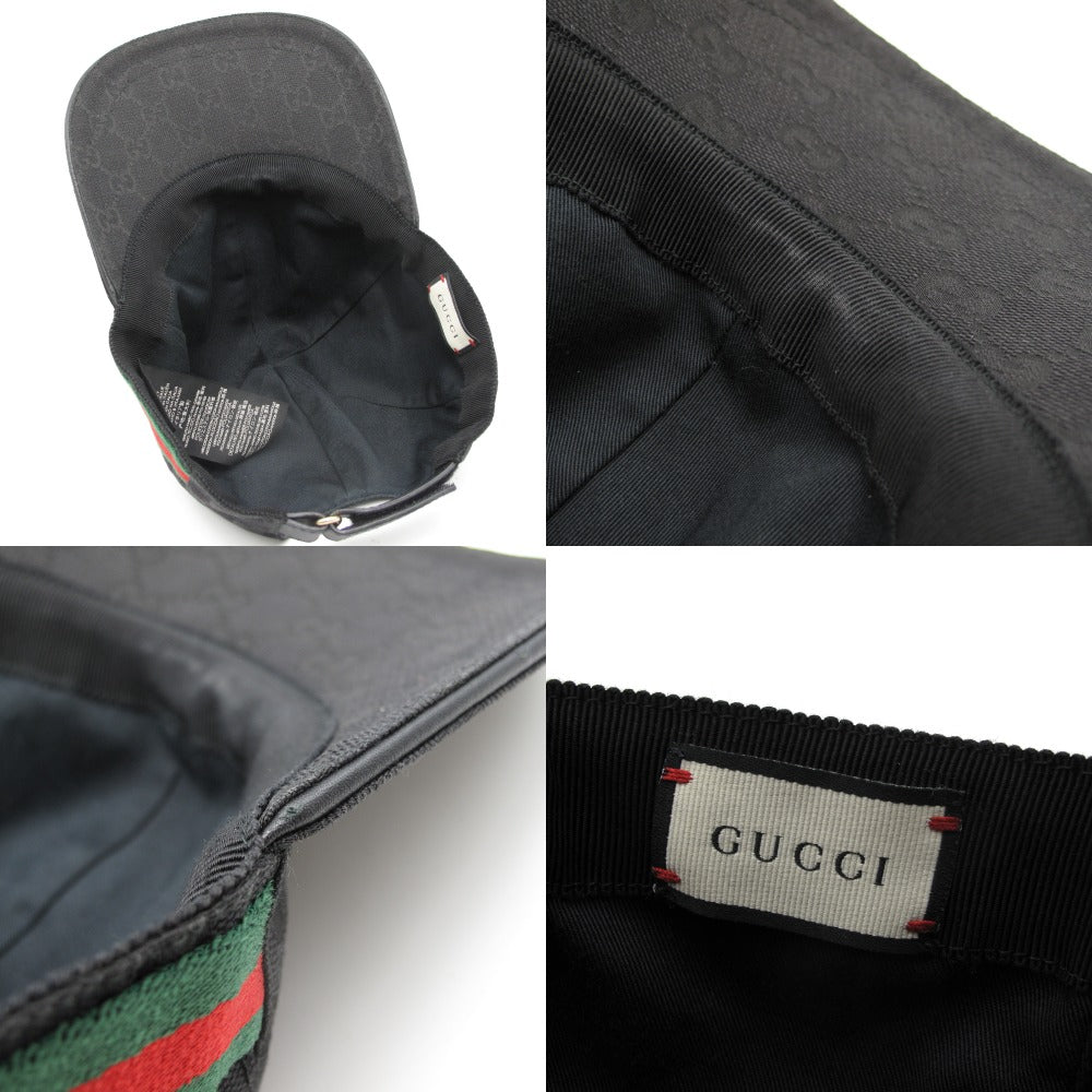 GUCCI グッチ ベースボールキャップ 200035 帽子 ベルクロ GGキャンバス シェリーライン ウェブリボン M 58 ブラック 美品