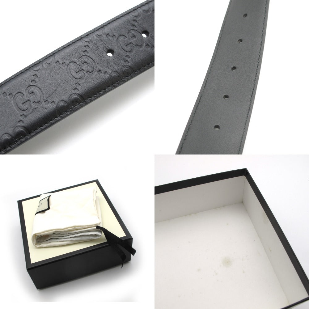 GUCCI グッチ レザーベルト インターロッキングG グッチシマ GG 80・32 革 ブラック ゴールド 370543 美品