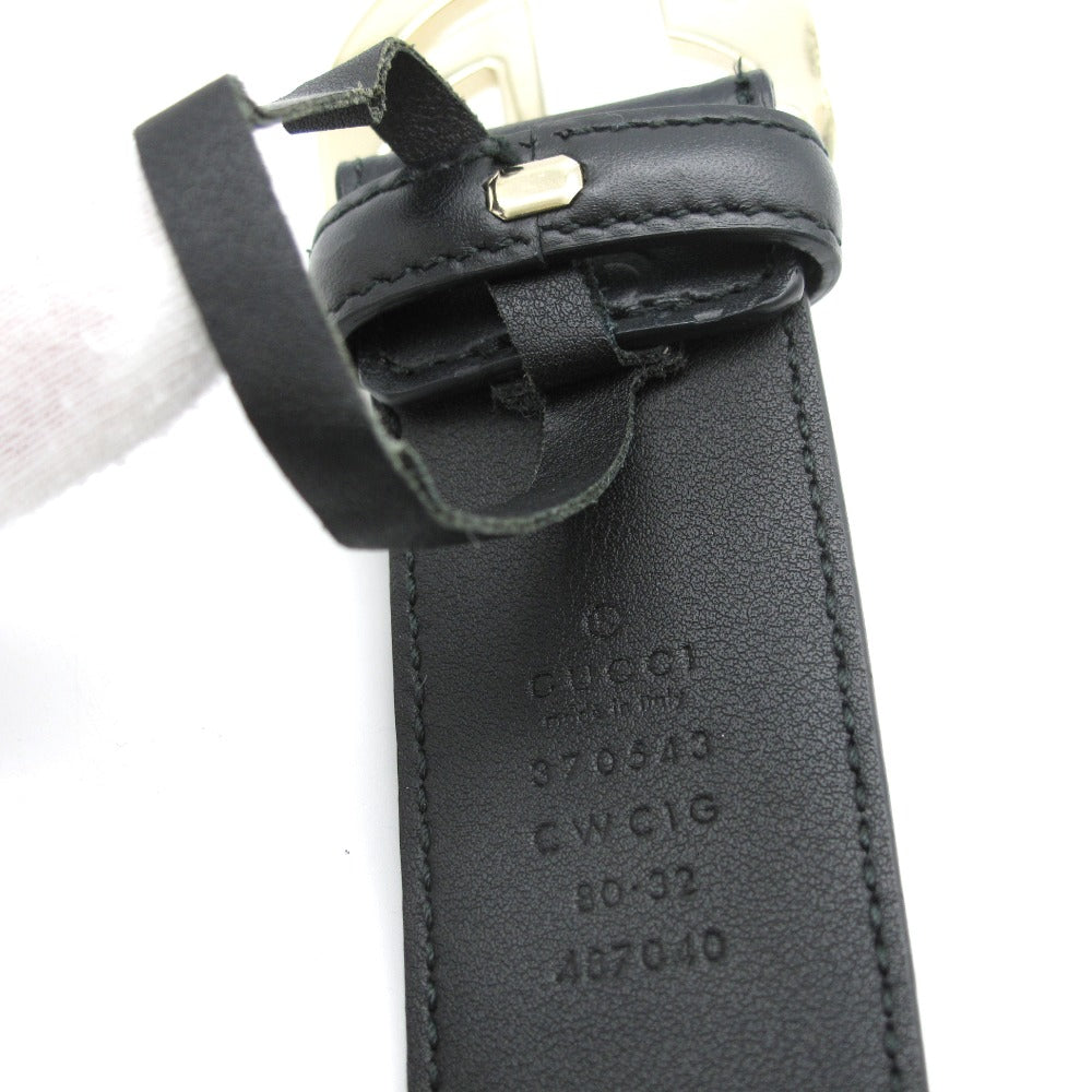 GUCCI グッチ レザーベルト インターロッキングG グッチシマ GG 80・32 革 ブラック ゴールド 370543 美品