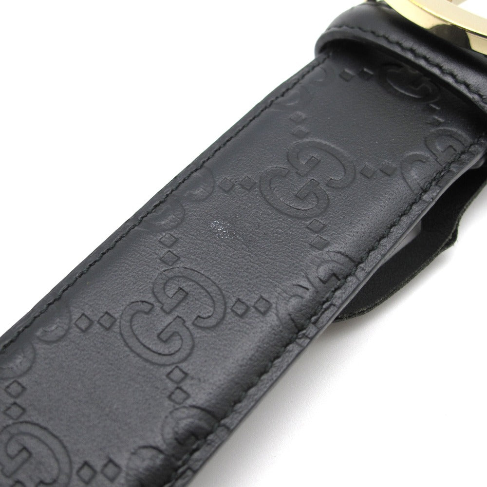 GUCCI グッチ レザーベルト インターロッキングG グッチシマ GG 80・32 革 ブラック ゴールド 370543 美品